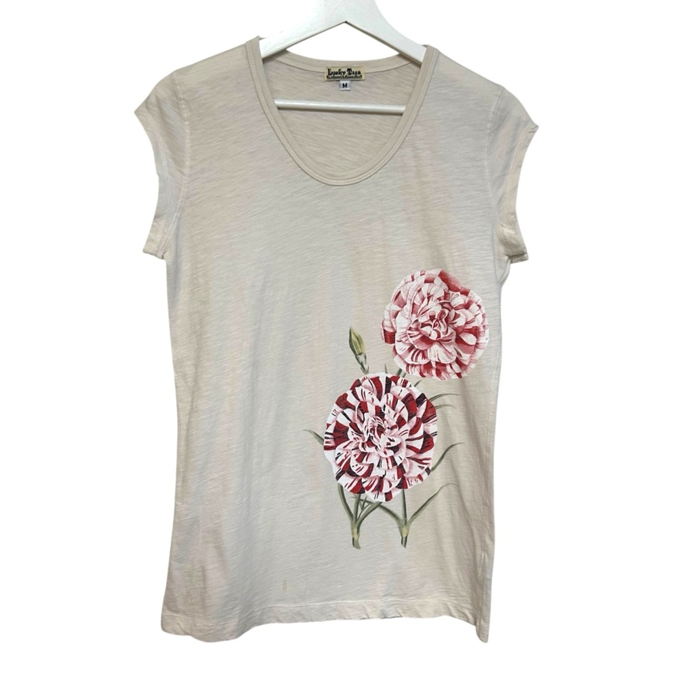 Y2K lucky brand M T-shirt floral graphic fitted boho‎ made in USA vintage indie